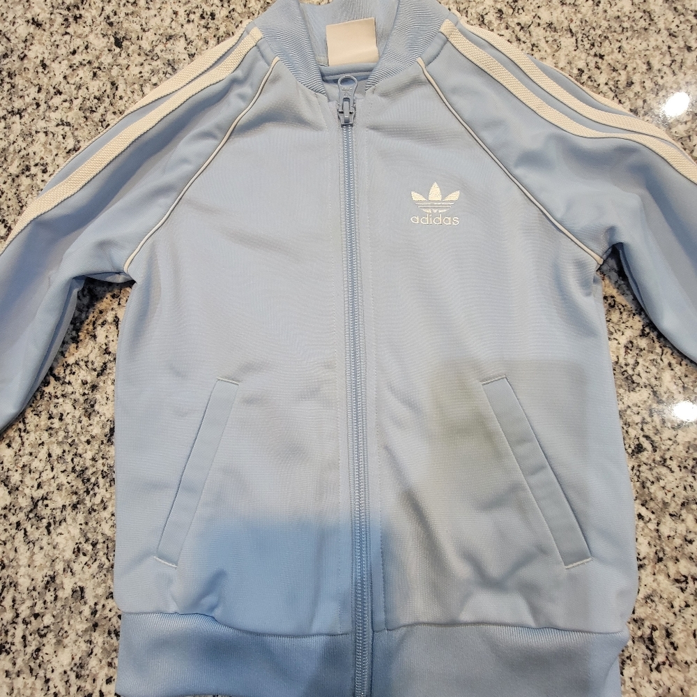 Baby blue adidas track suit for toddler